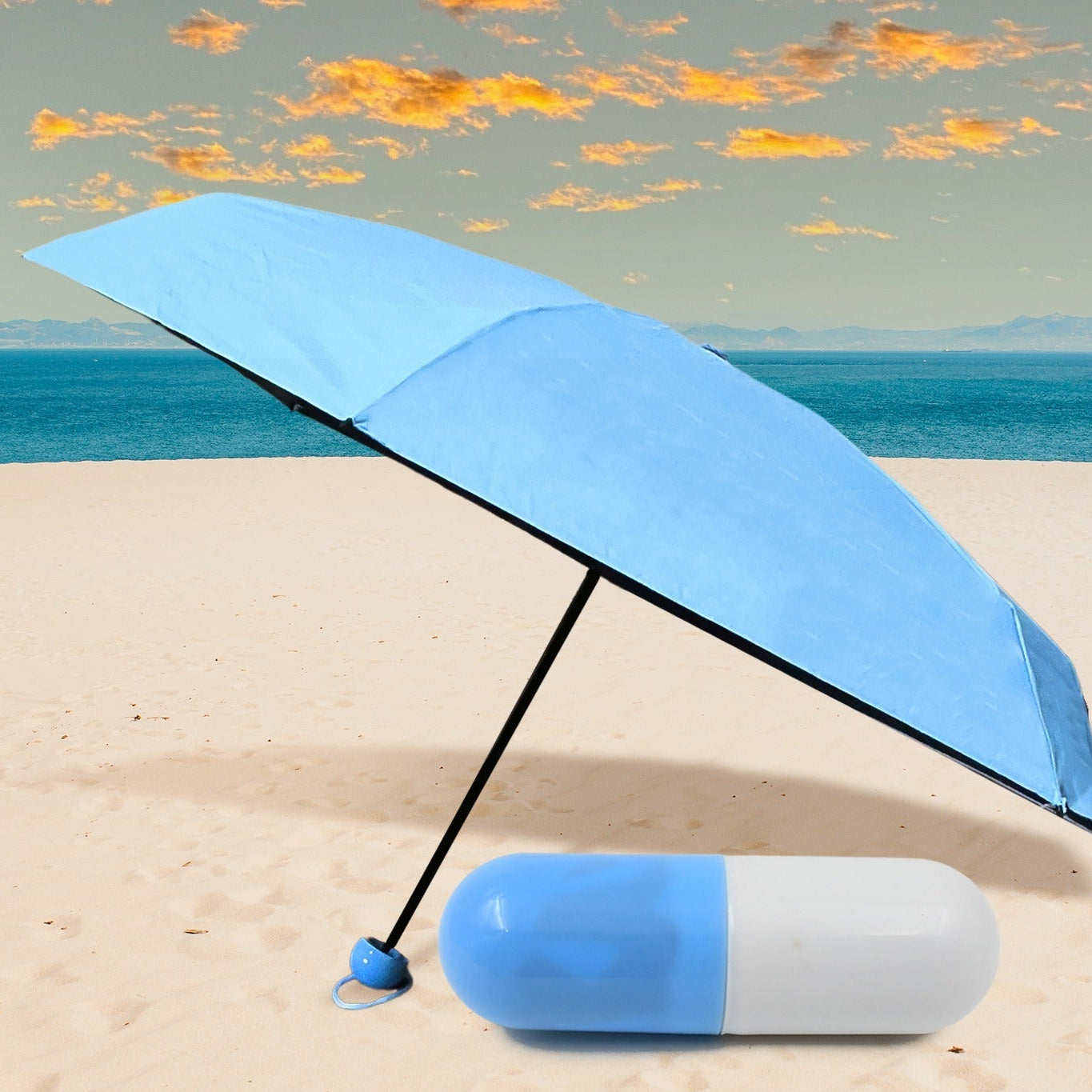 5 Fold Manual Open Umbrella With Capsule Case (1 Pc)